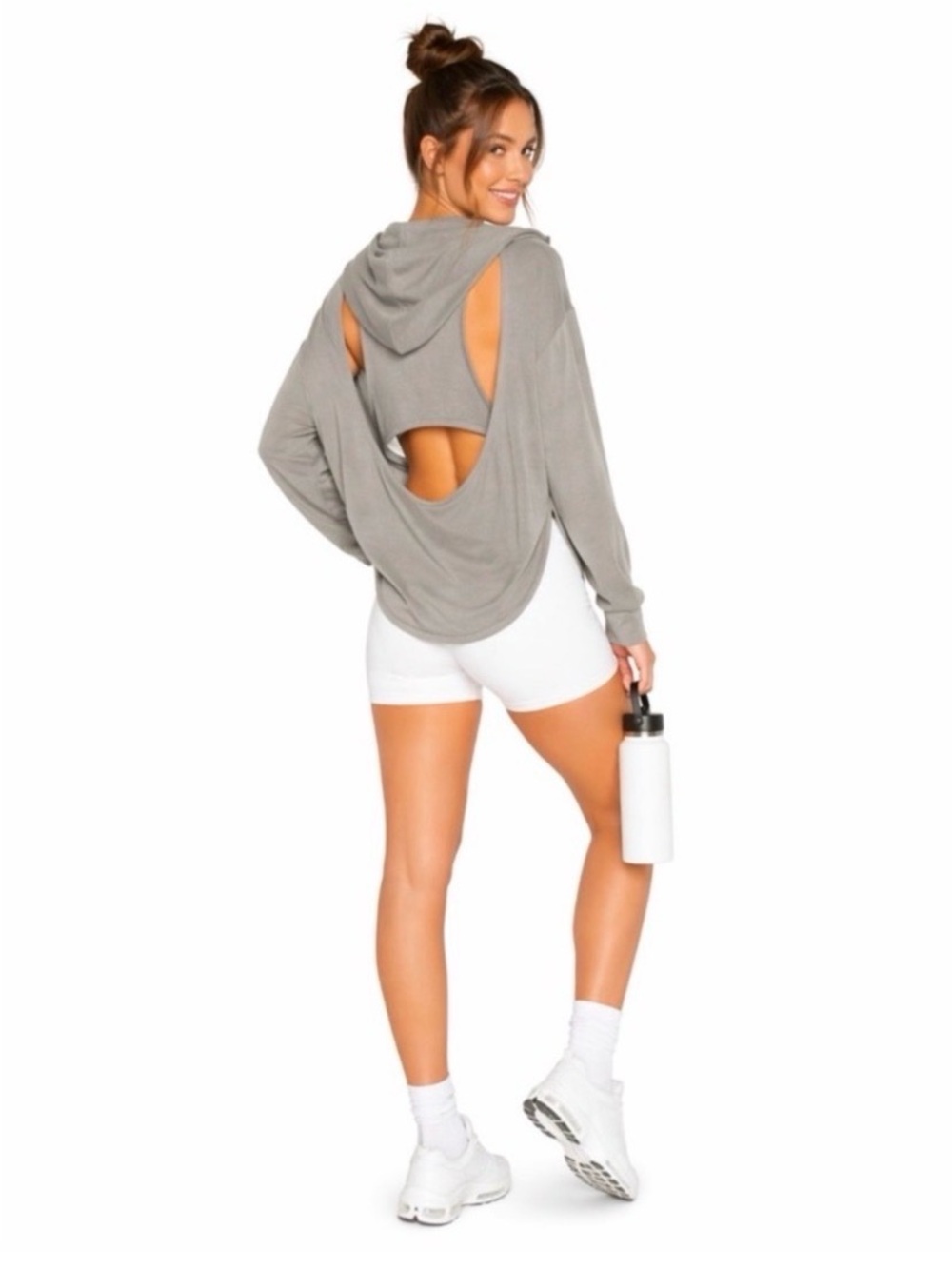 FREE PEOPLE Movement Grey Hooded Cut Out Racerback Sweatshirt Size Small - Picture 2 of 9
